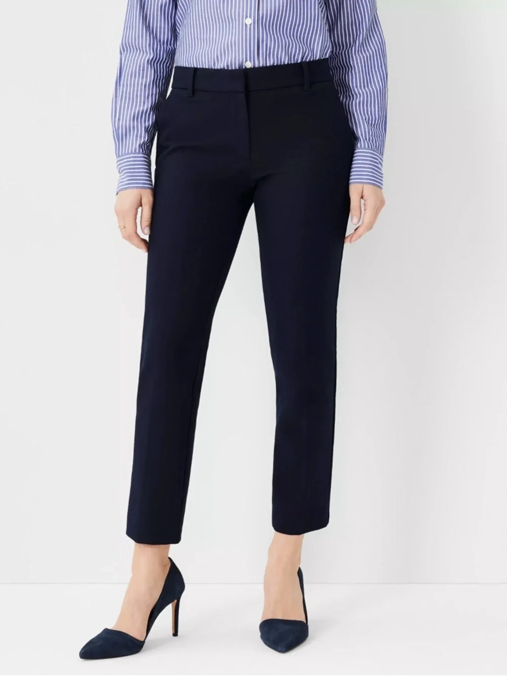 New Ann Taylor Mid Rise Slim Leg The Ankle Navy Pants in Curvy Size 8P